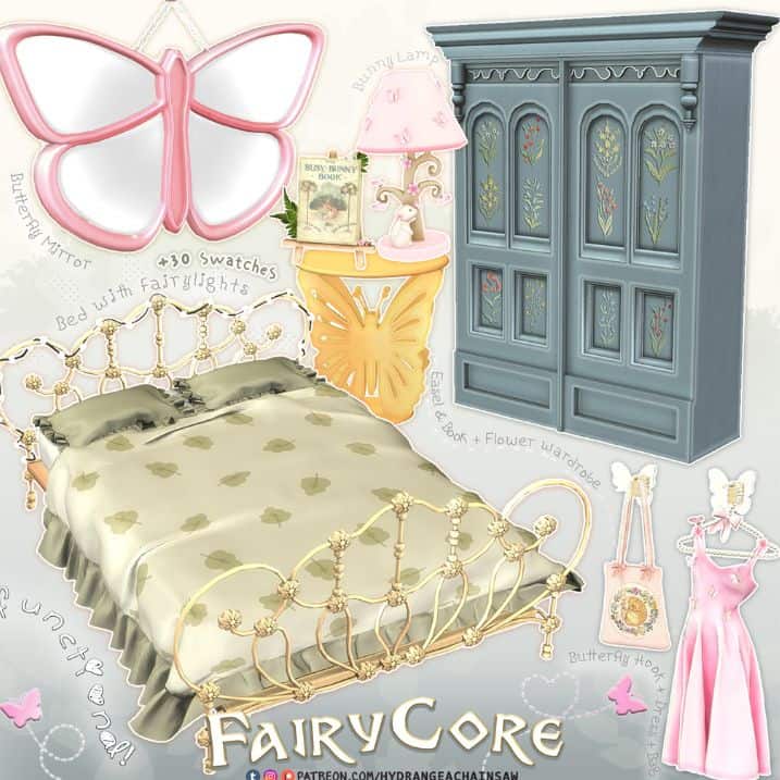 fairycore-themed bedroom furniture and decor pieces