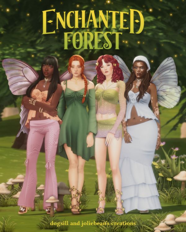 four female fairies dressed in mixed clothing