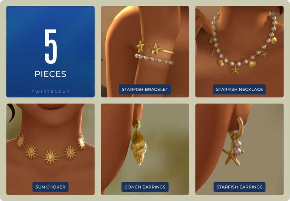 collage of five summer-inspired jewelry pieces