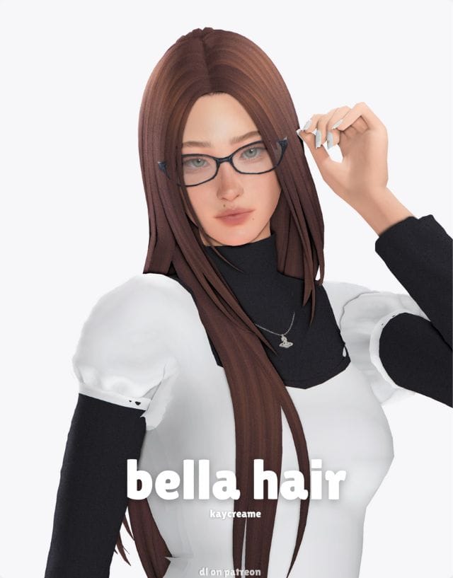 female sim with long, smooth hair