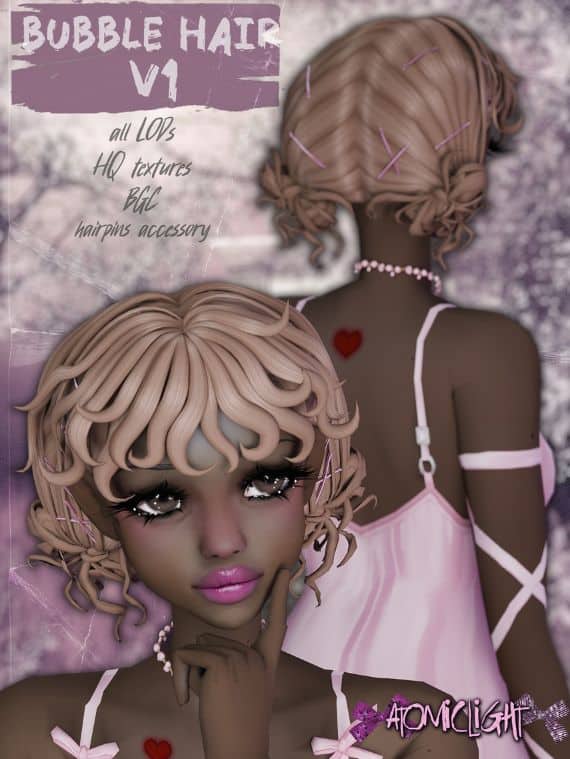 female sim with low messy buns and bangs