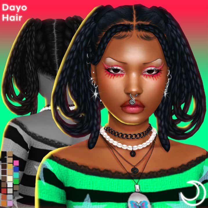 black female sim with braided pigtails