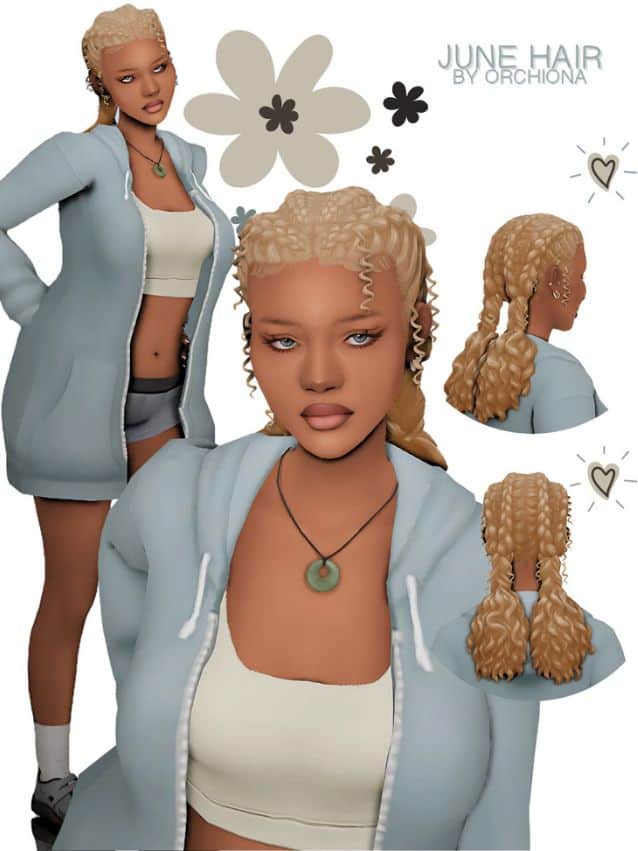 female sim with braided hairstyle