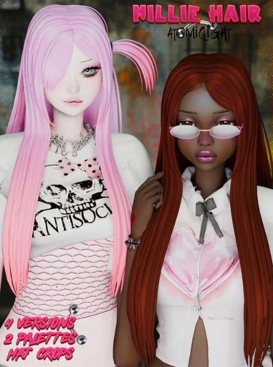 female sim with long, straight hair