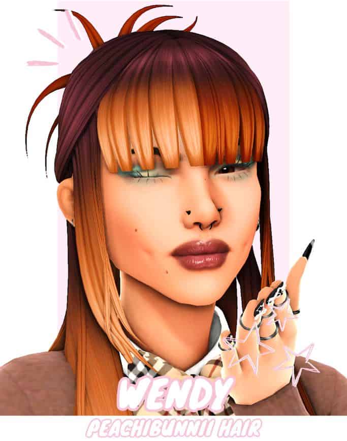 female sim with multi-tone hair and bangs