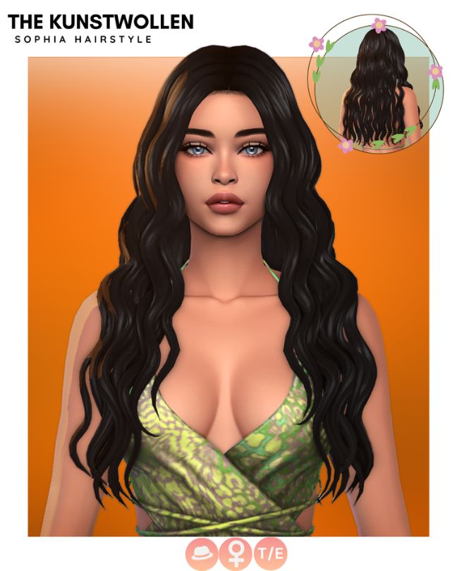 female sim with long wavy hair