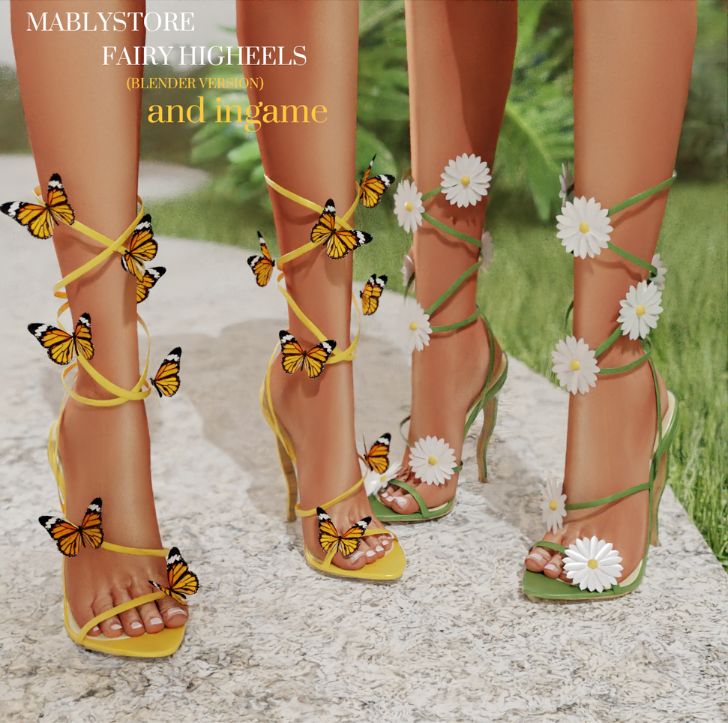 two fairy themed heels with butterfly and daisy details
