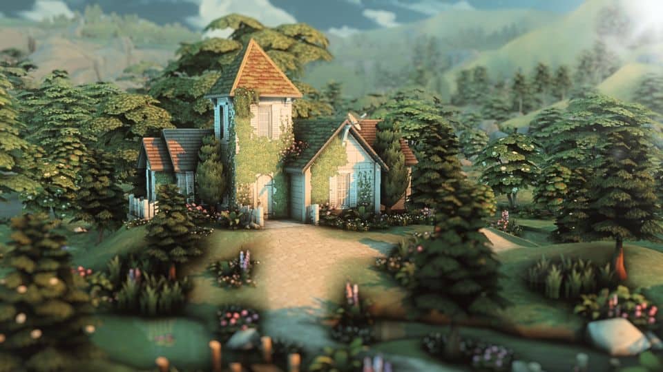 a small forest house on a hill