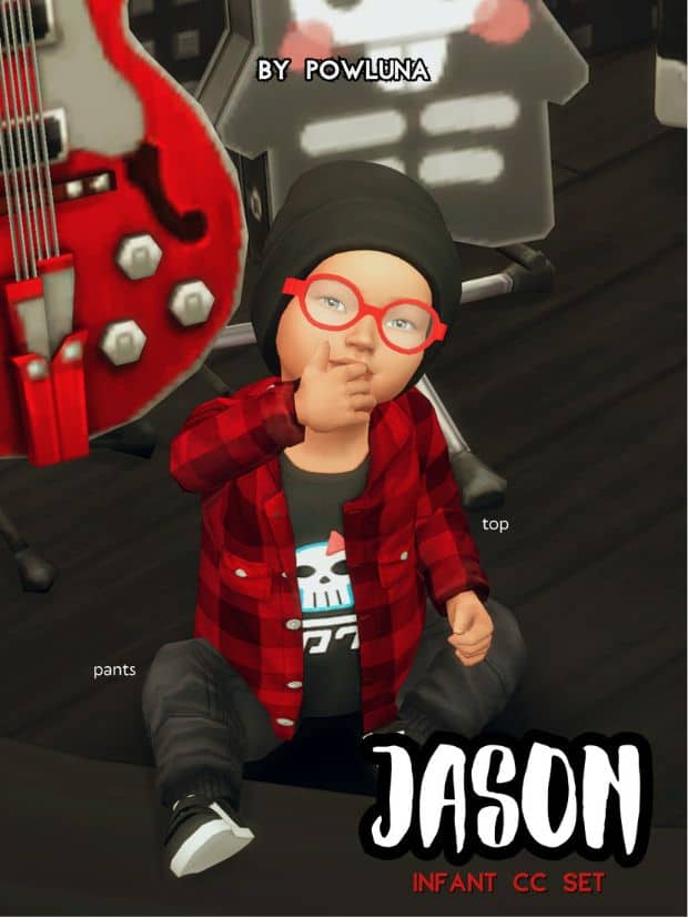 infant toddler wearing a red plaid shirt and dark pants