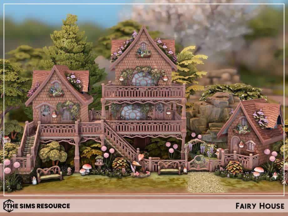 a light brown sims 4 house in the woods