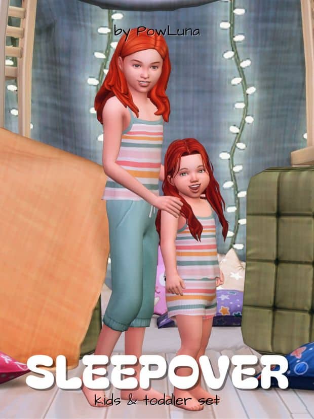 toddler and child sim dressed for a sleepover
