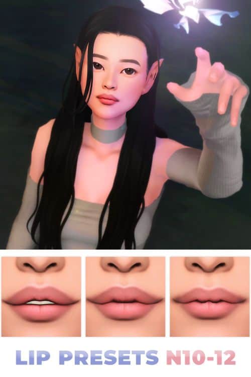 female sim with a lip preset and more options show below