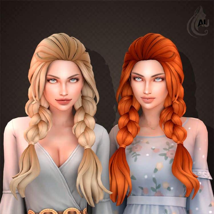 female sims with thick braided pigtails