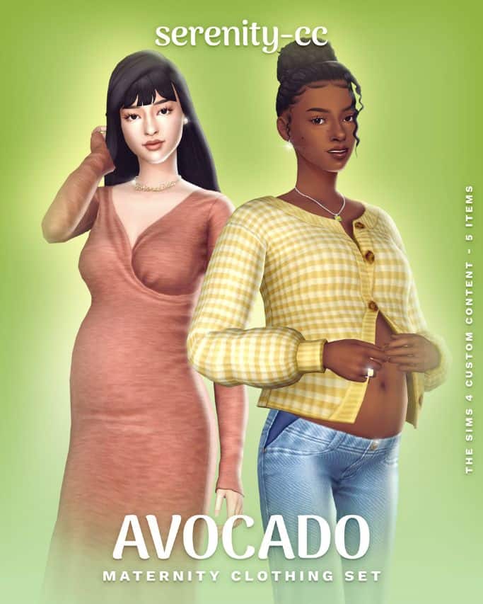 female sim dressed in casual maternity clothes