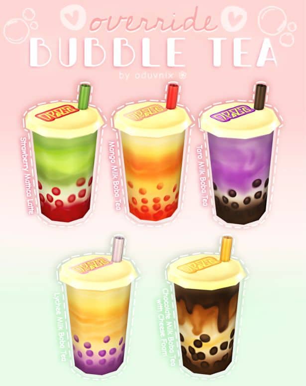 five different flavor bubble tea drinks