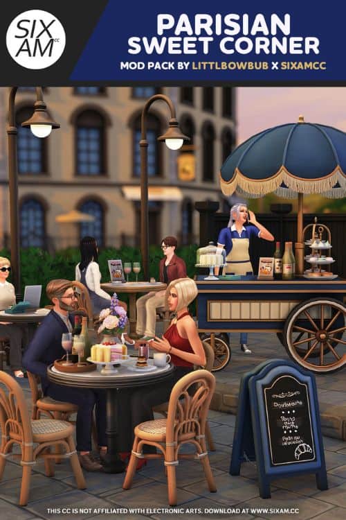 sims sitting at a Parisian café