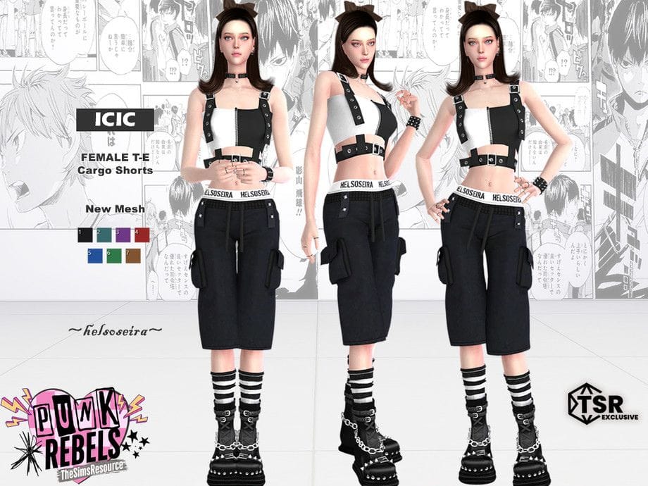 sims wearing long punk cargo pants