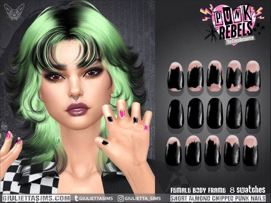 female sim showing chipped nails