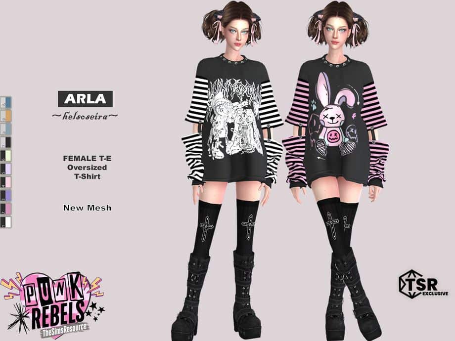 sims wearing oversized t-shirts with graphics