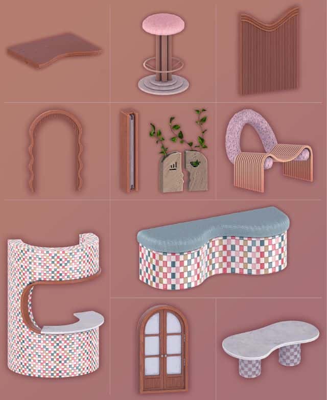 a collage of mixed build and decor pieces