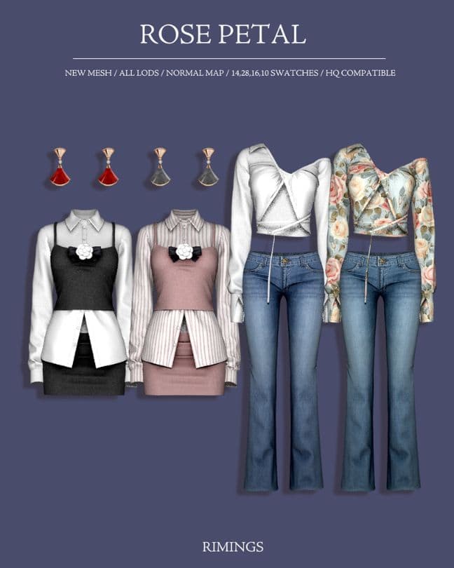 collage of sims 4 female clothing and earrings