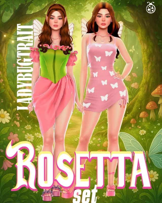 female fairy sims dressed in pink-themed outfits