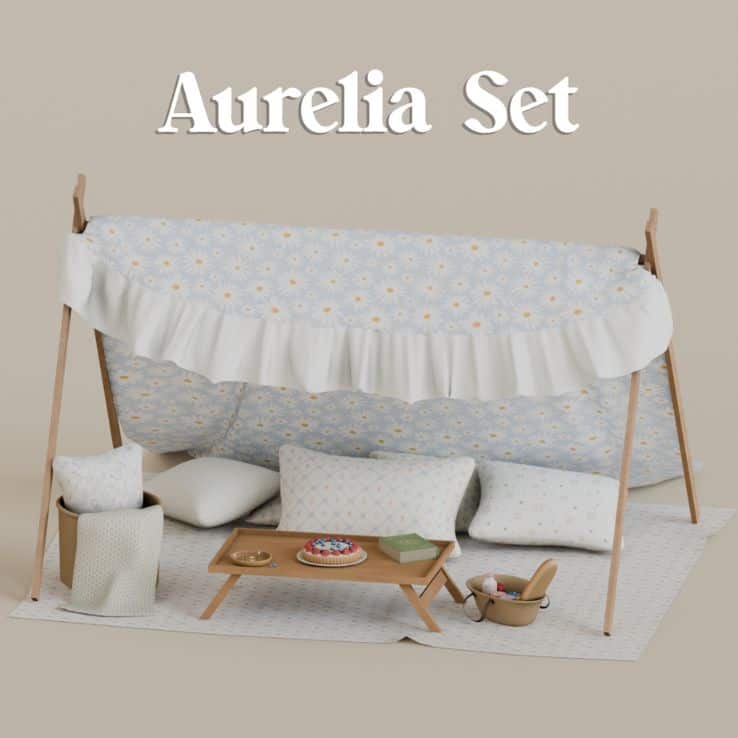 cute floral canopy with cushions and picnic items