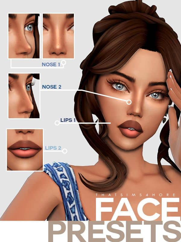 female sim with different facial presets