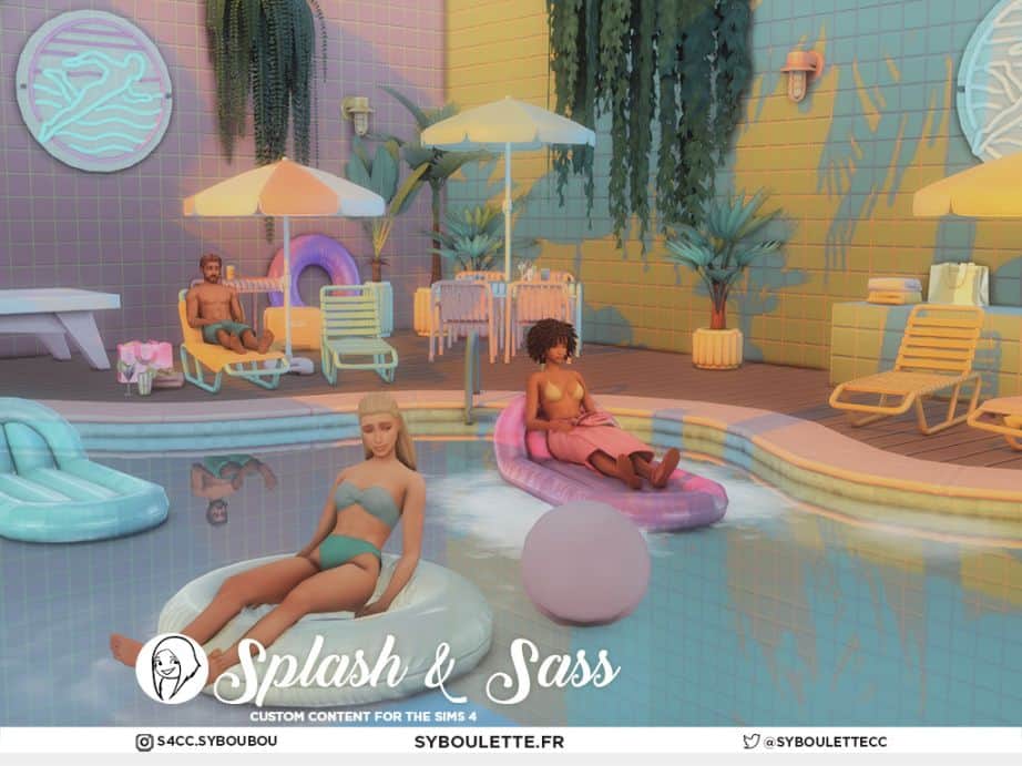 sims lounging in and by the pool
