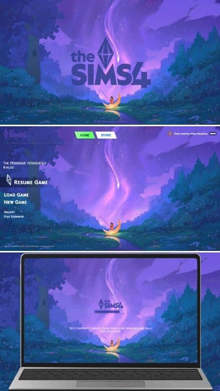 purple night themed opening screen, main menu and loading screen