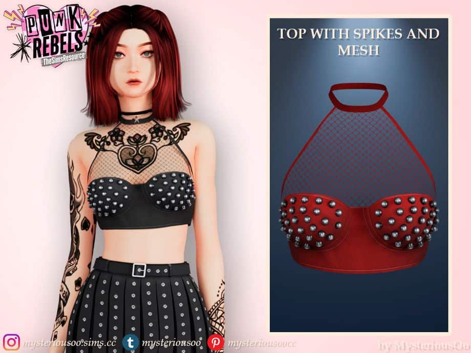 female sim wearing a halter top with spikes