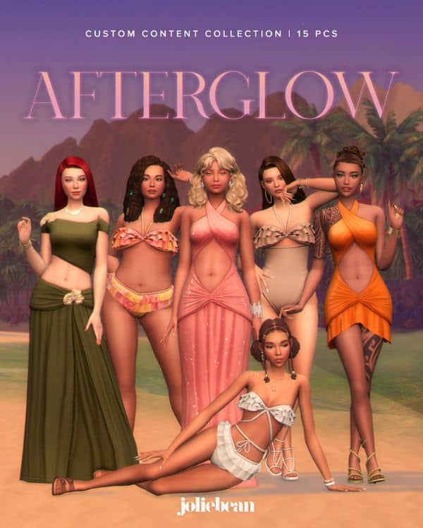 female sims dressed in summer clothes and swimsuits