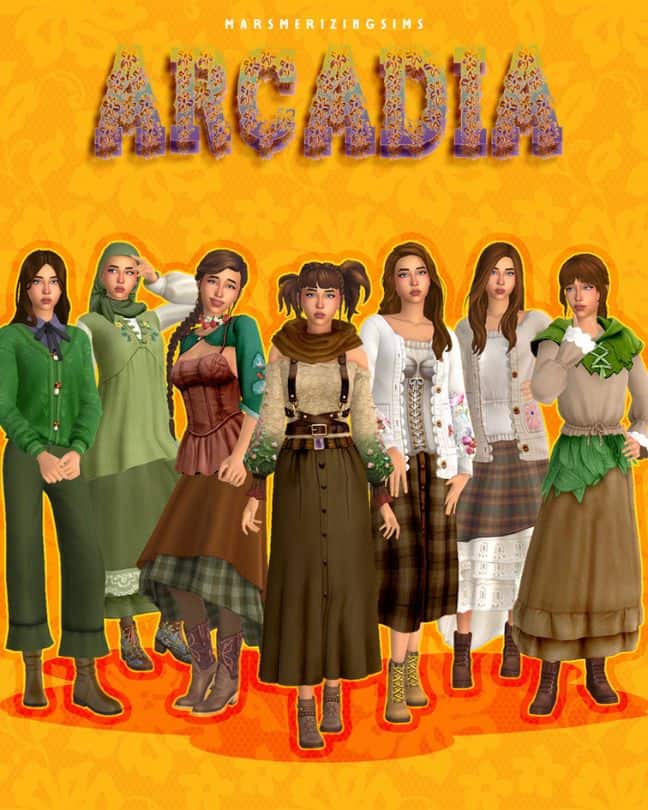female sims dressed in mixed stops