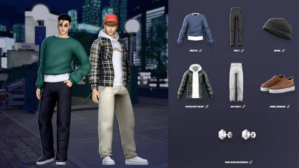 male sims dressed in cozy, casual clothes for colder weather