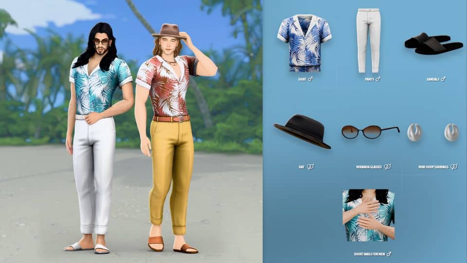 male sims wearing tropical shirts and cuffed pants