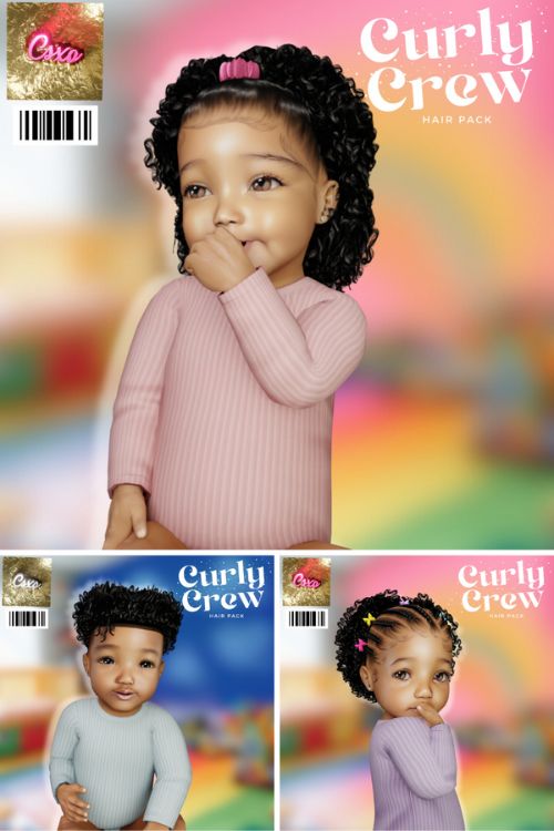 three black infants with different curly hairstyles