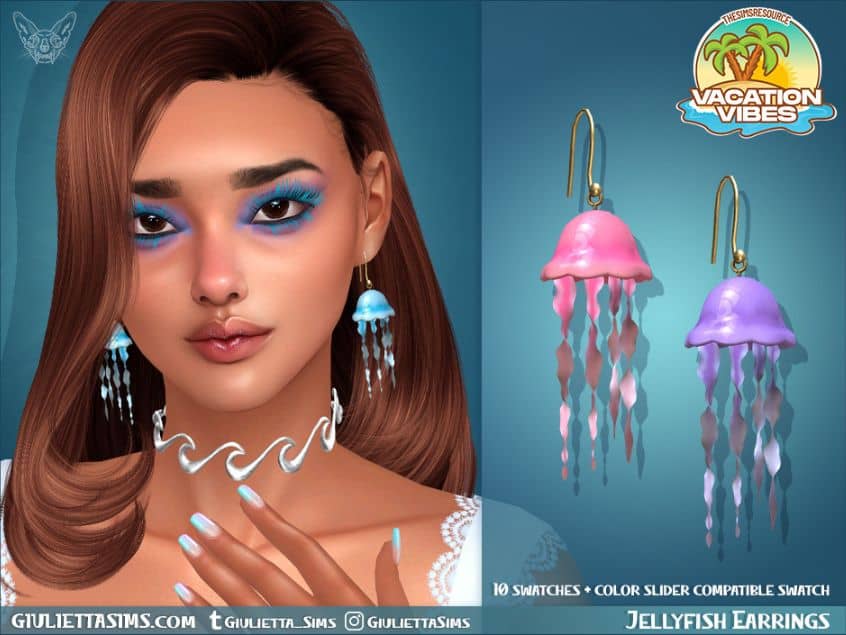 female sim wearing jellyfish shaped earrings