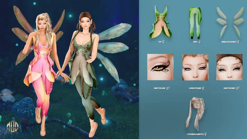 fairy sims wearing a top and pants outfits