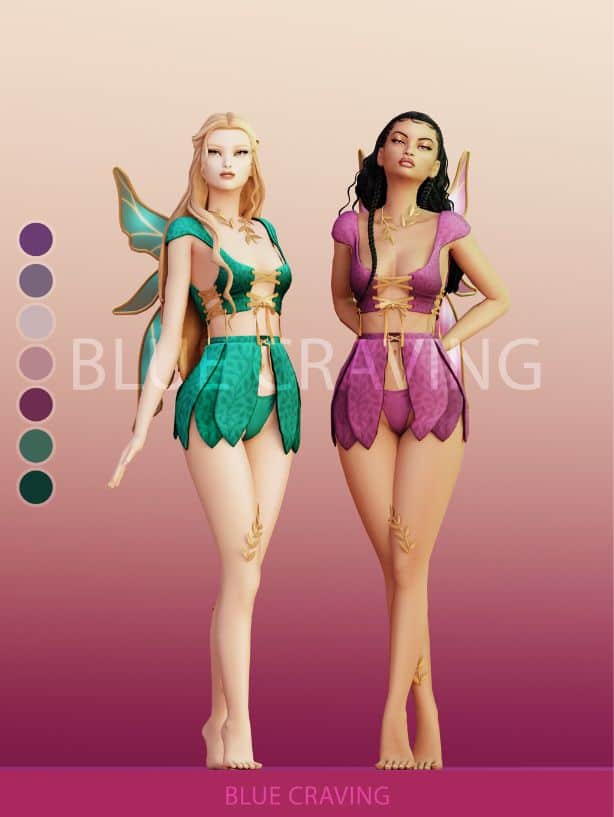 female fairies dressed in turquoise and purple outfits