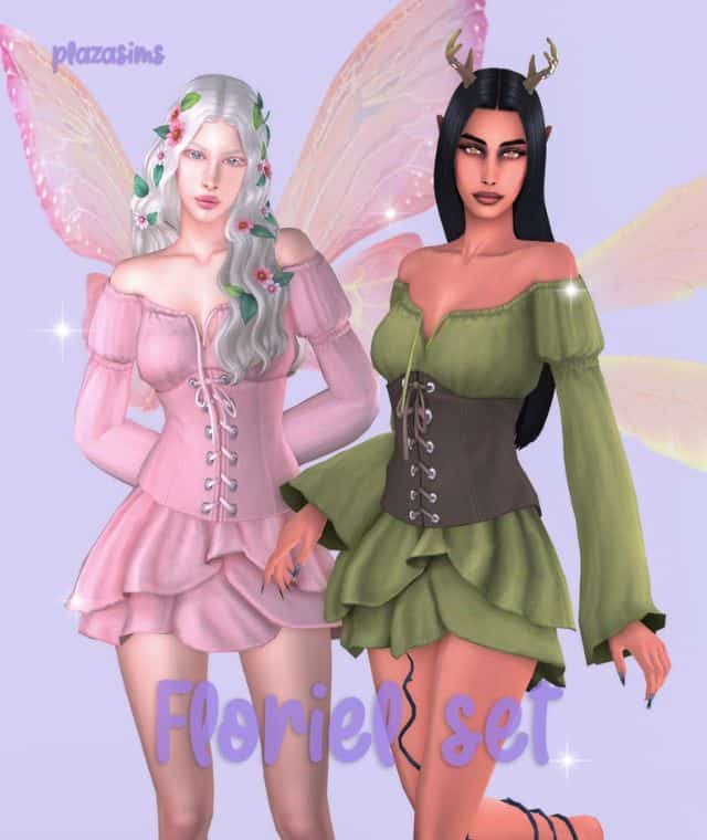 female fairies wearing long sleeve, corset mini dresses