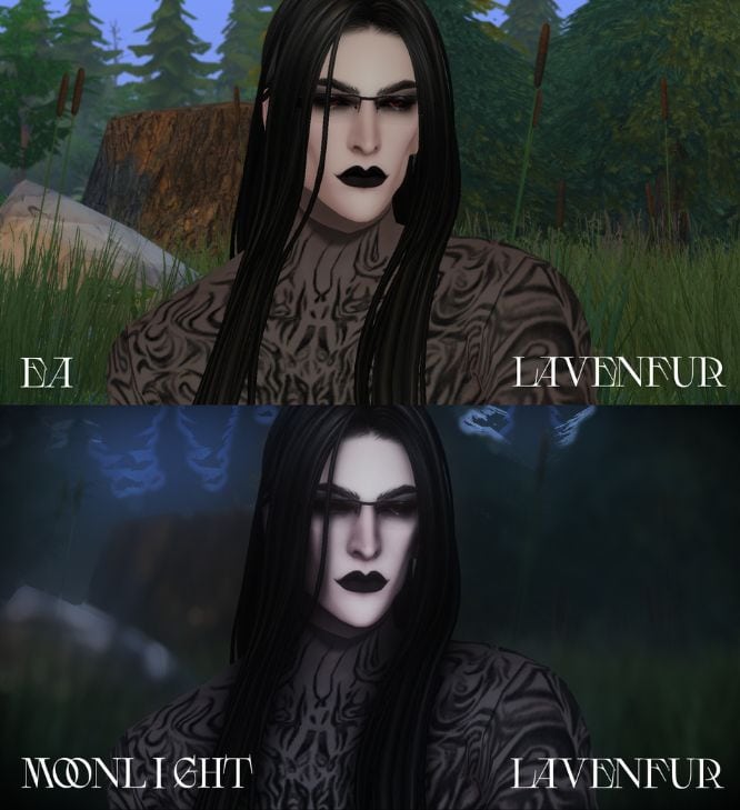 male sim in a field show with and without gshade preset