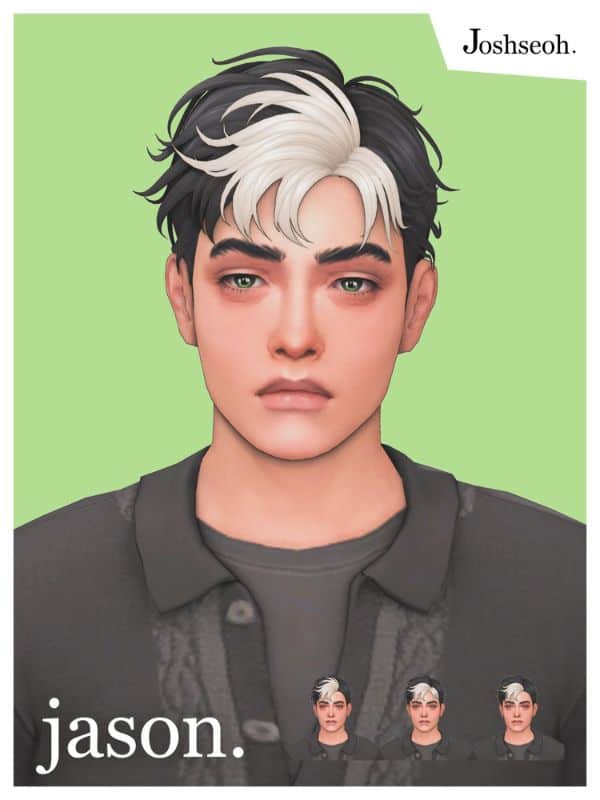 male sim with short black hair and bleach blond at the front