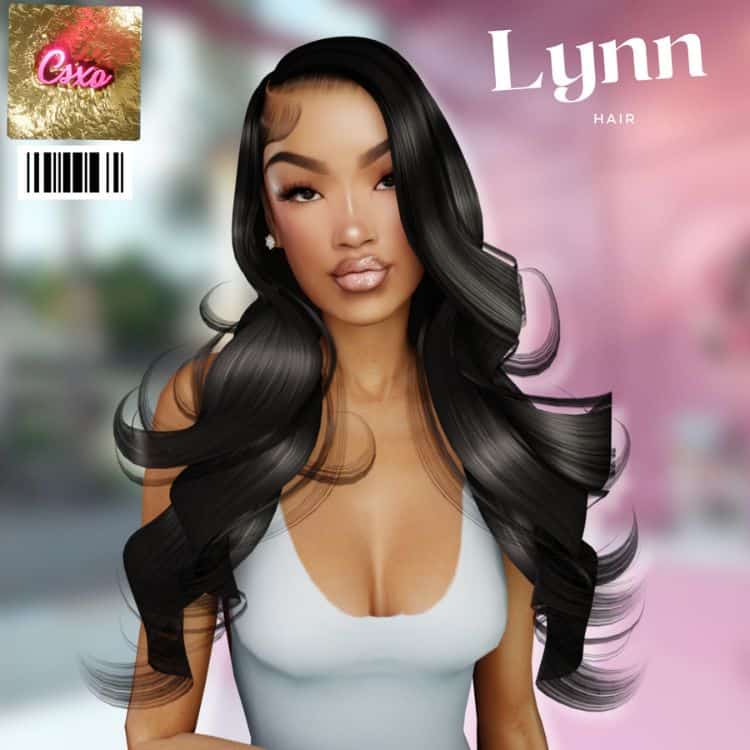black female sim with straight, partially curled hair