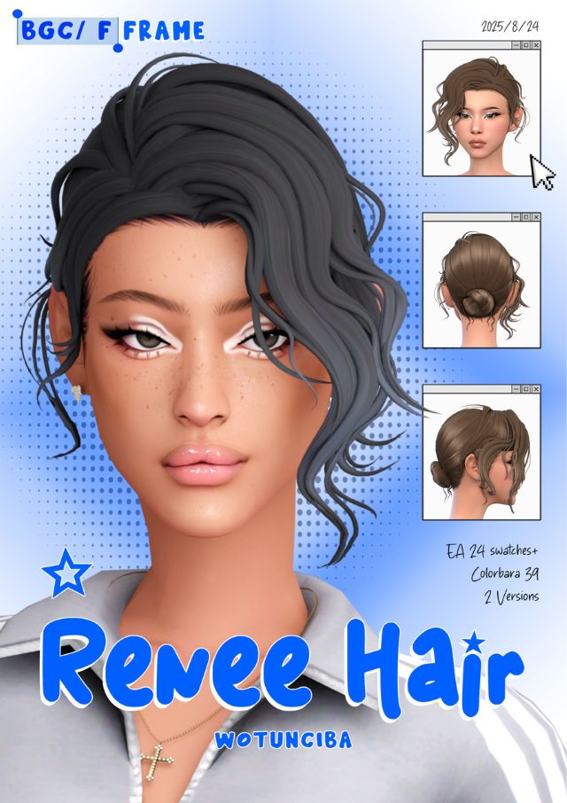 female sim with a side part and low bun