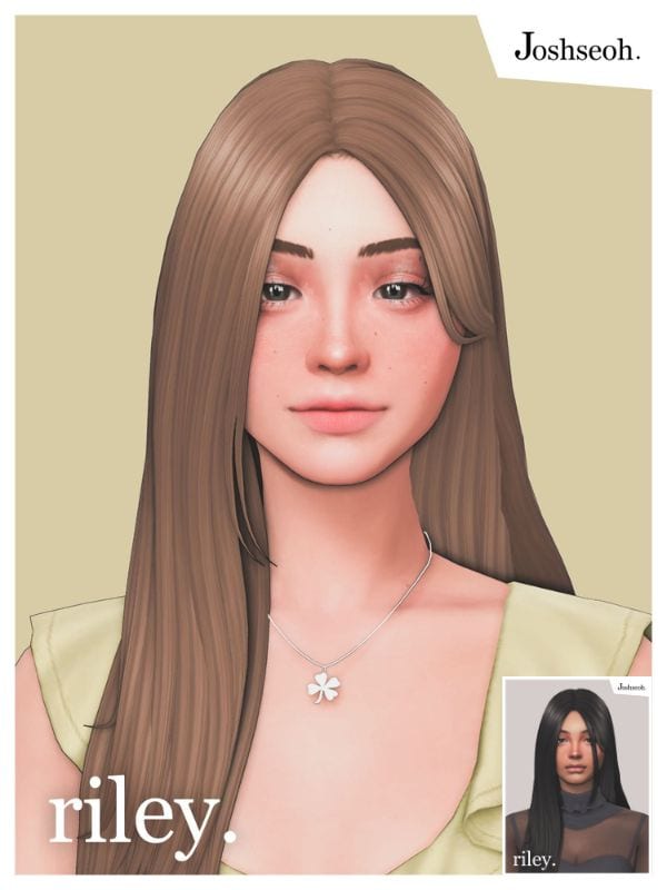 female sim with long straight hair and a middle part