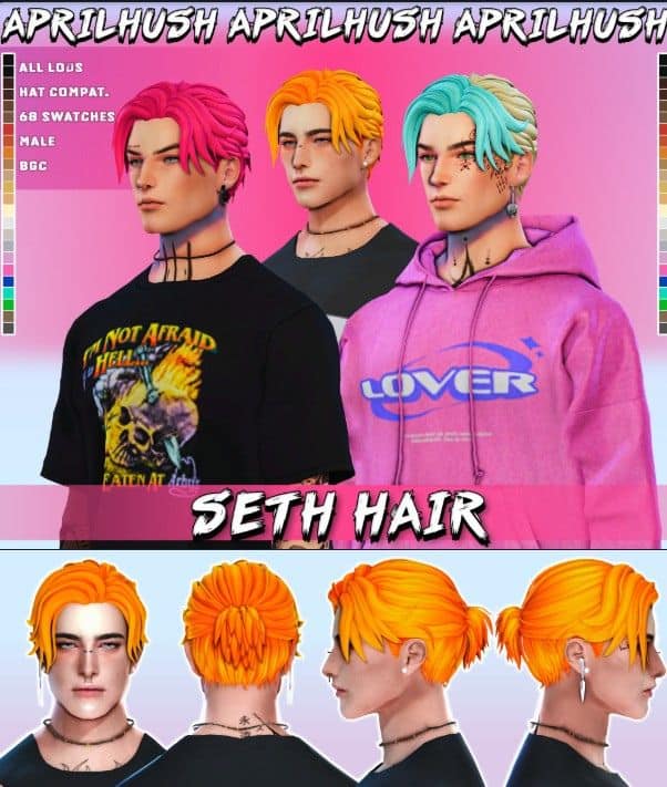 male sims with short hairstyles in bright colors