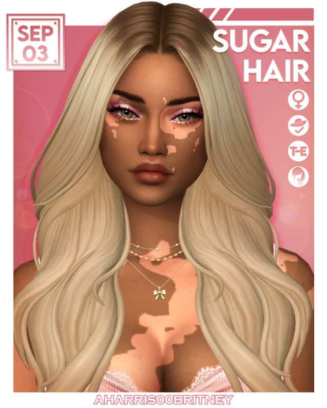 blond female sim with dark brown roots