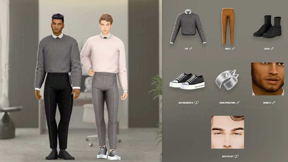 male sims dressed in chic sweater and fitted pants