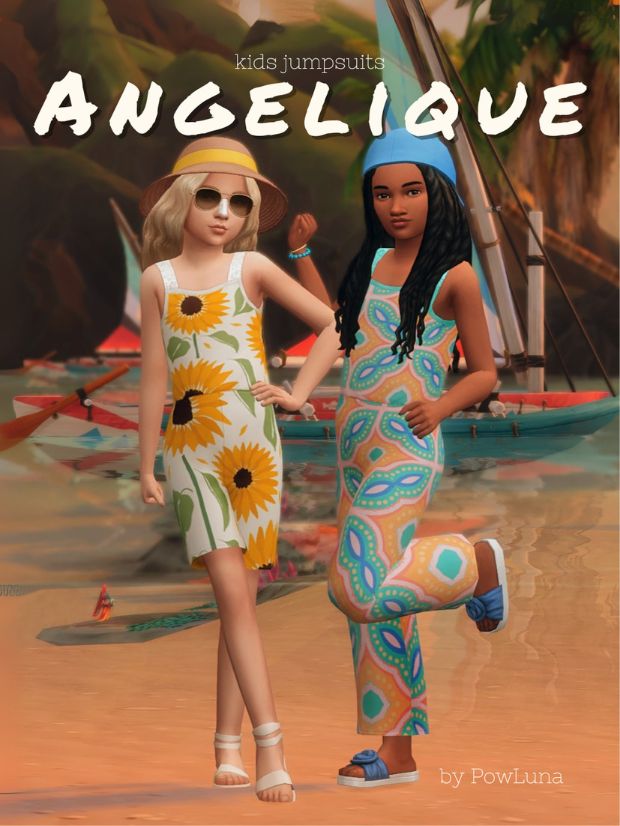 two sims kids dressed in jumpsuits