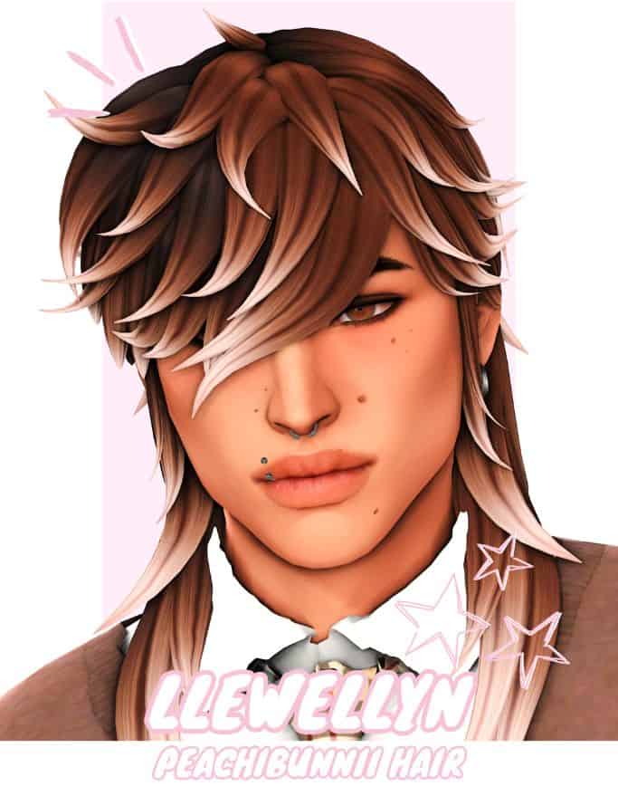 Sim with a choppy layered mullet hairstyle